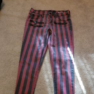 Red and black striped super skinny jeans